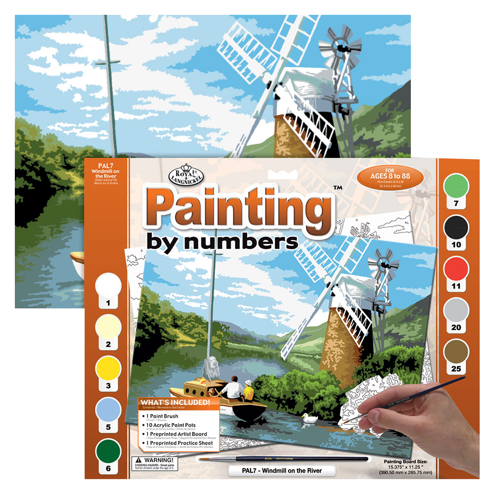Maľovanie podľa čísiel - Veterný mlyn na rieke