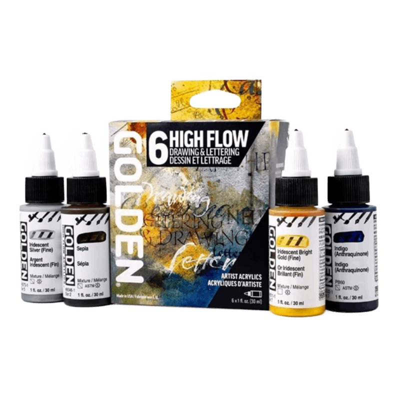 GOLDEN Akrylová sada High Flow Drawing & Lettering Set - 6 x 30 ml