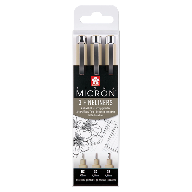Sakura Pigma Micron technické perá 02, 04, 08 - 3ks