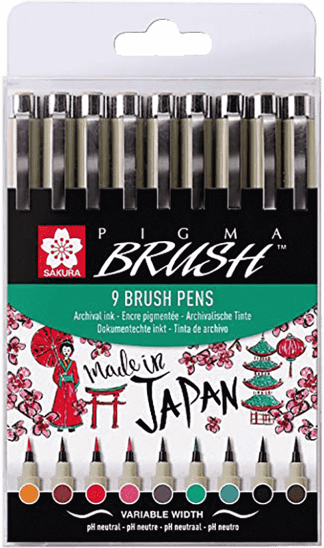 SAKURA Pigma® Brush sada kreatívnych pier 9 ks