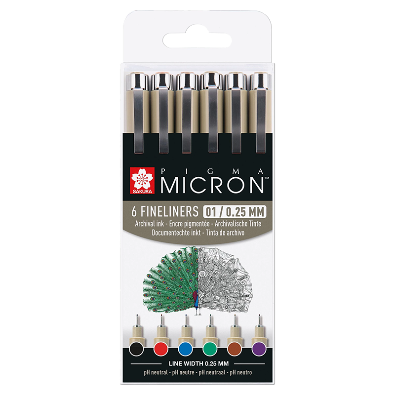 Sakura Pigma® Micron kreatívne perá 01/0.25mm - sada 6ks