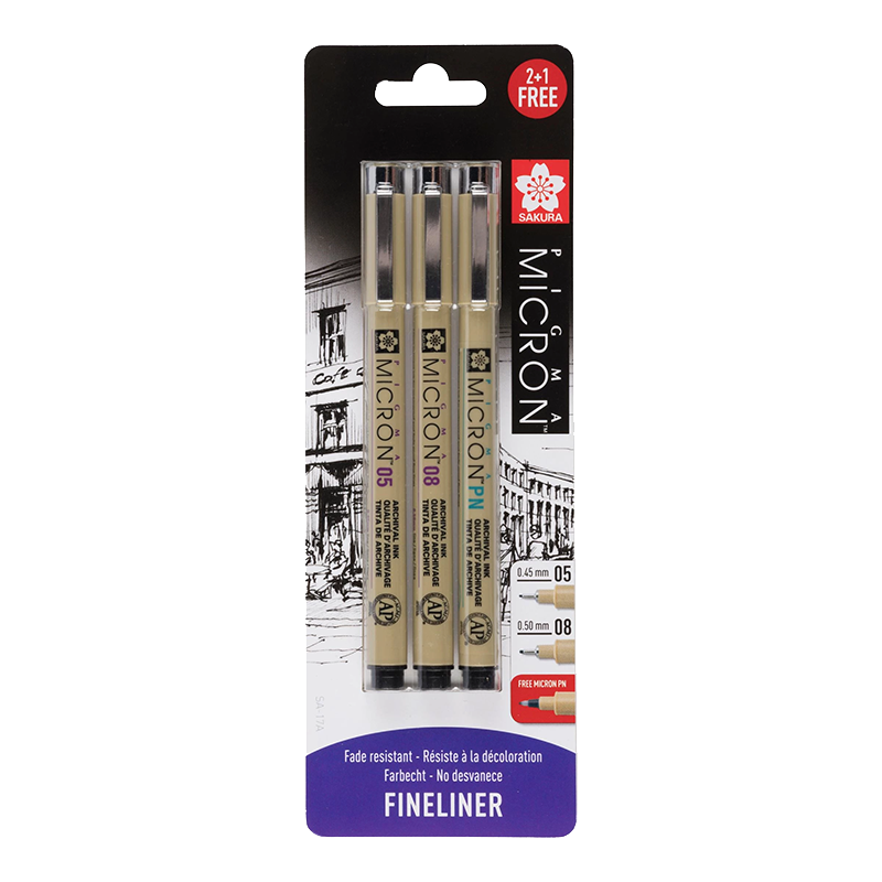 Sakura Pigma Micron® technické perá 05, 08, PN - sada 3ks v blistri