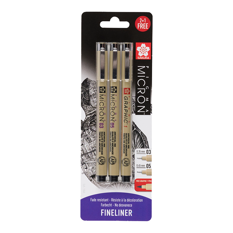 Sakura Pigma Micron® technické perá 03,05, Graphic - sada 3ks v blistri