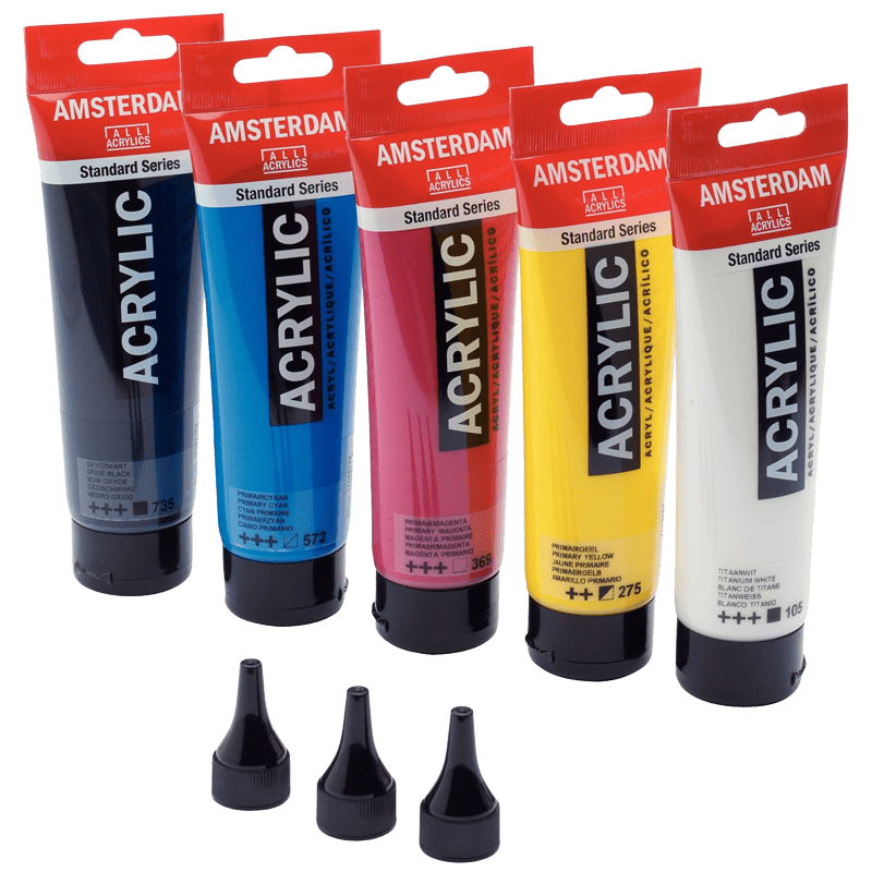 Amsterdam Standard sada akrylových farieb 5x120 ml + Dávkovacie náustky