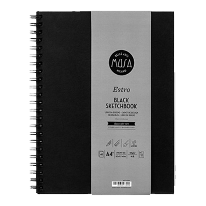 MUSA Estro Black čierny papier 185g/40 listov - rôzne veľkosti