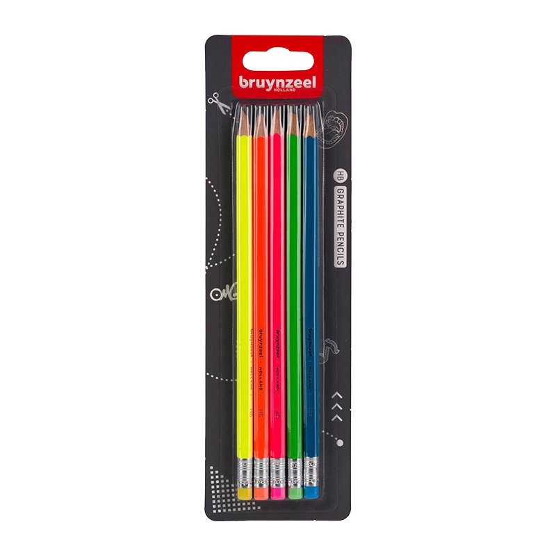 Bruynzeel Grafitové neónové ceruzky s gumeným hrotom 5xHB