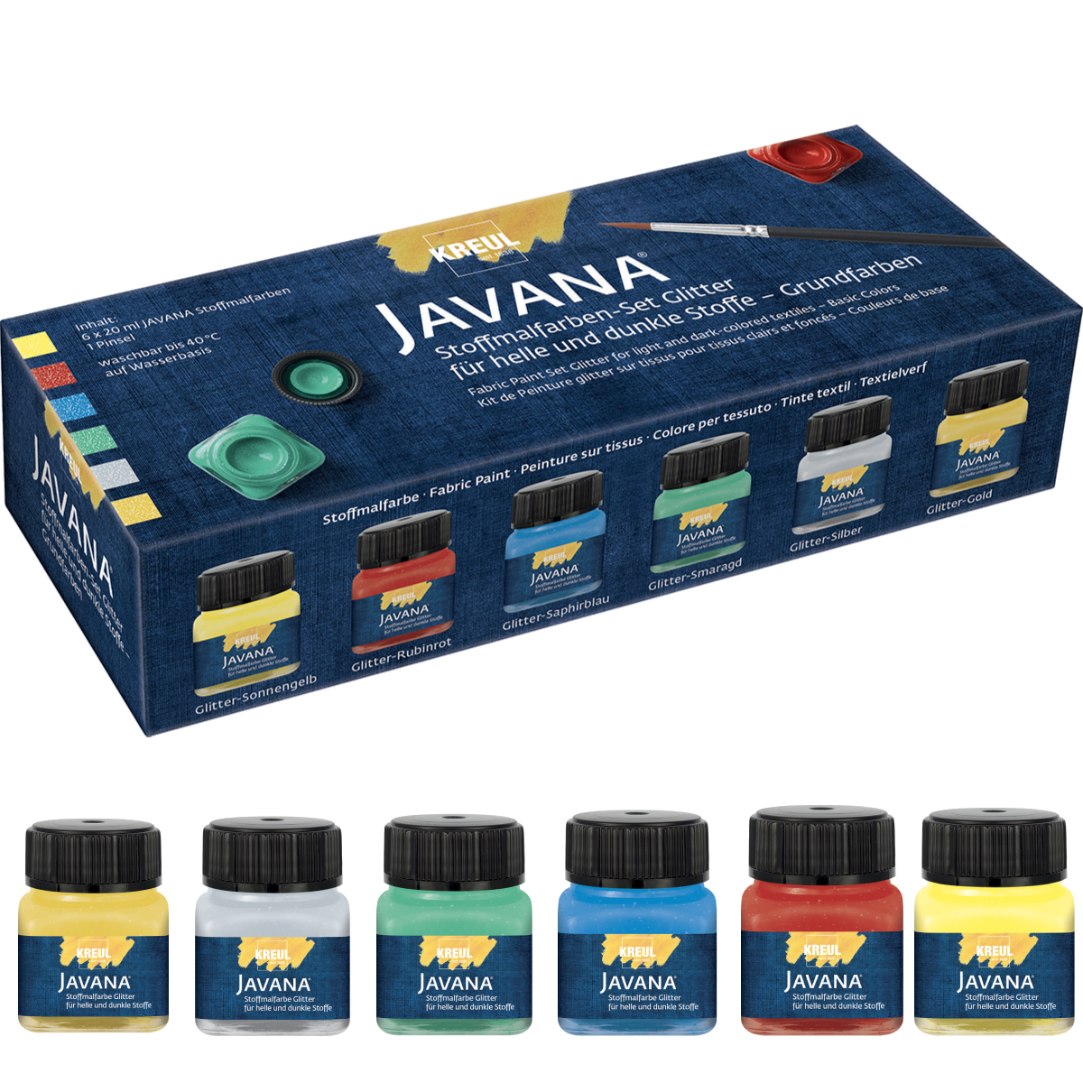 KREUL Sada trblietavých farieb na textil Javana - 6 x 20 ml